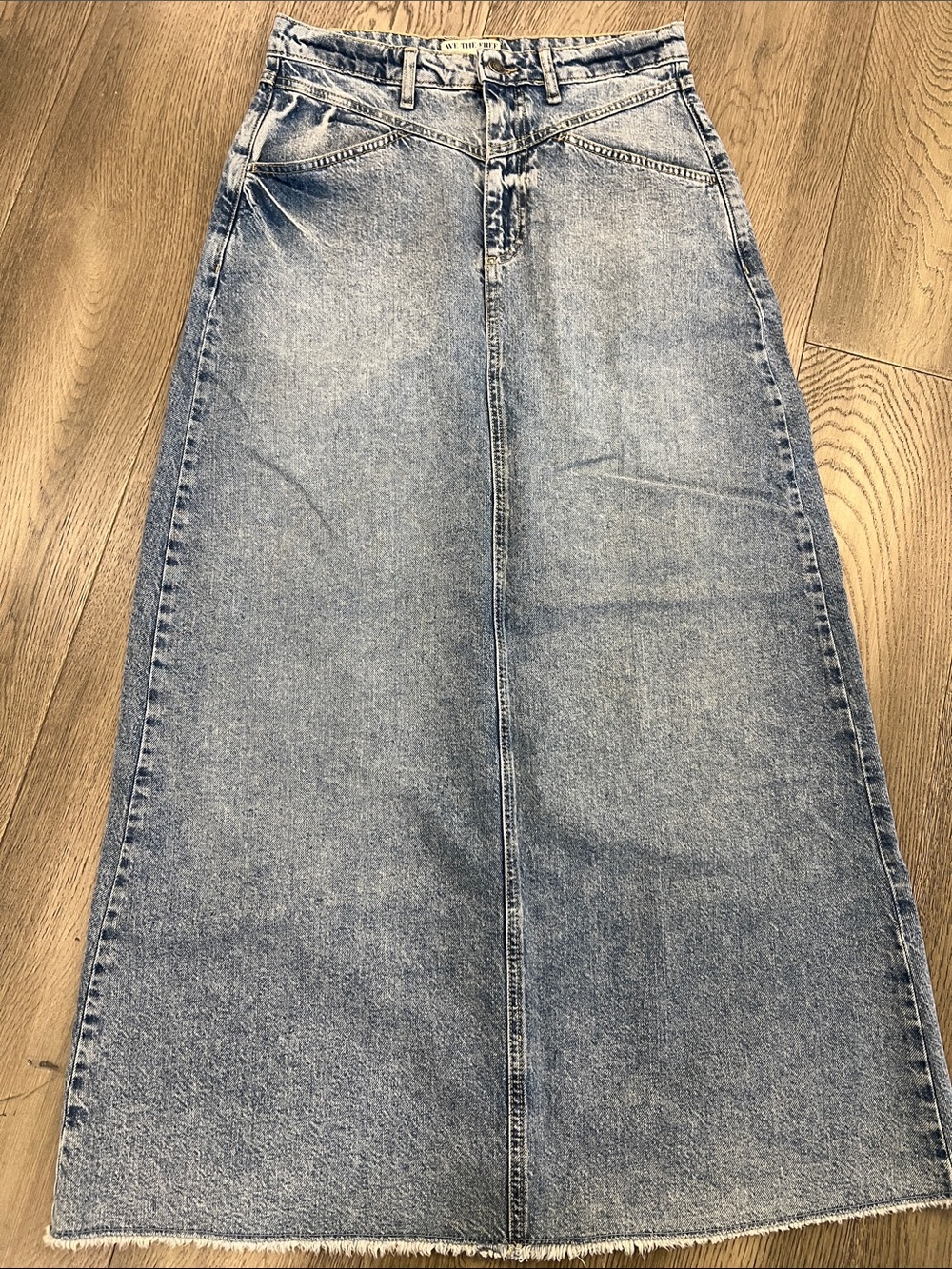 We The Free Light Blue Washed Denim Maxi Skirt